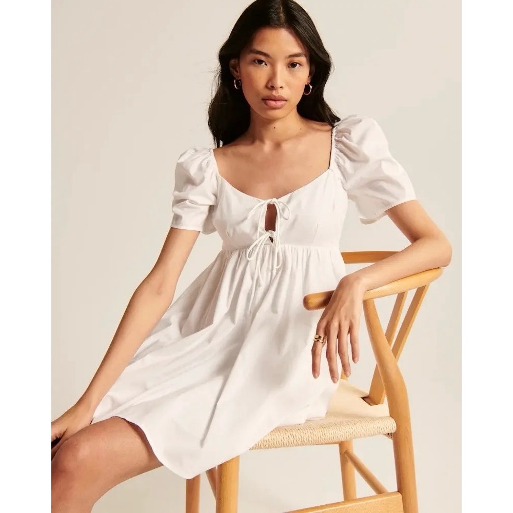 Abercrombie & Fitch Keyhole Babydoll Dress in White Sz. XL X-Large Cotton Blend